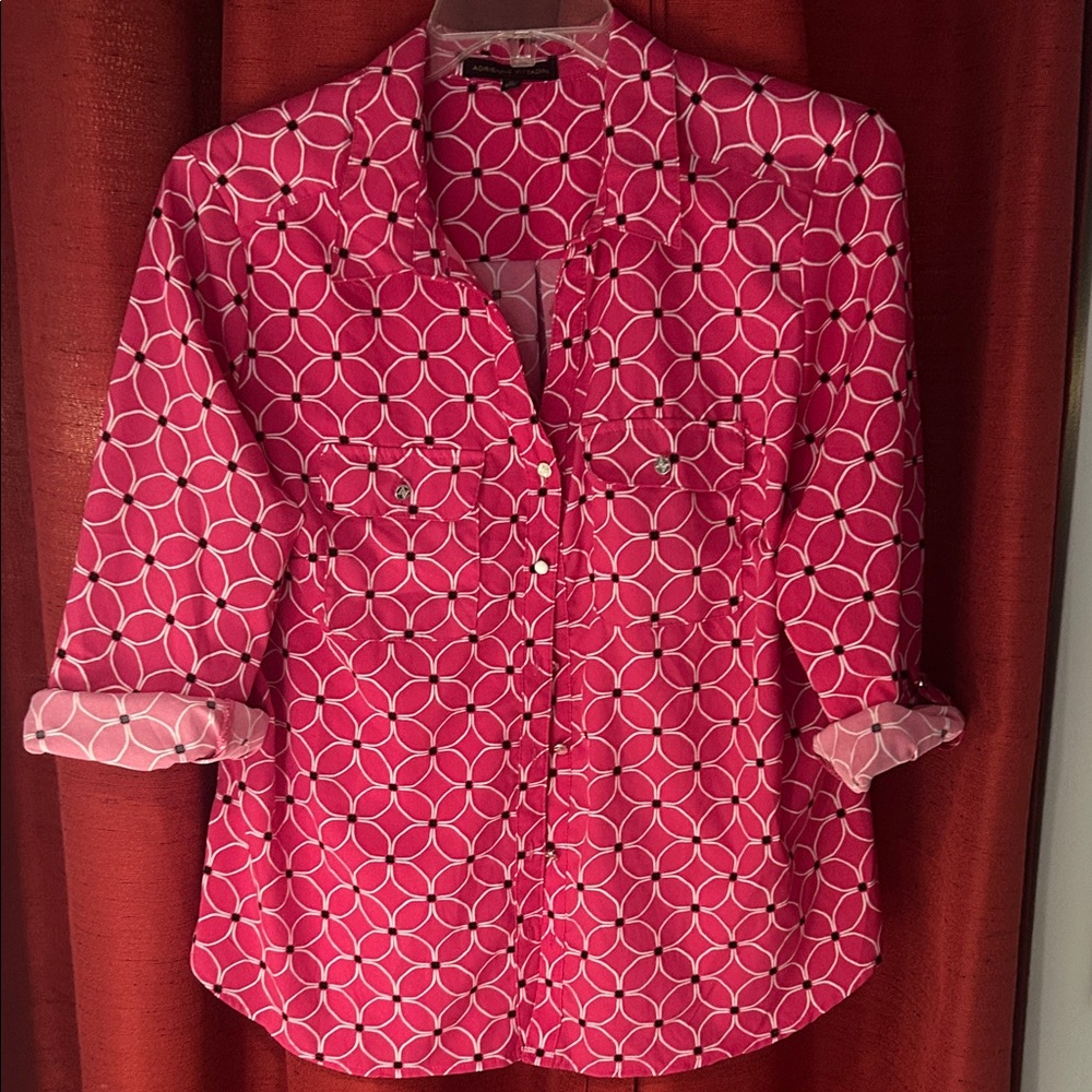 Adrienne Vittadini Hot Pink Geometric Button-Down Shirt